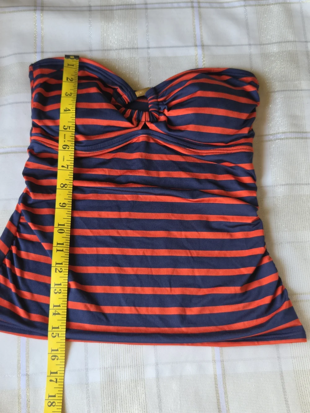 Michael Kors Navy and Red Striped Strapless Tankini Top